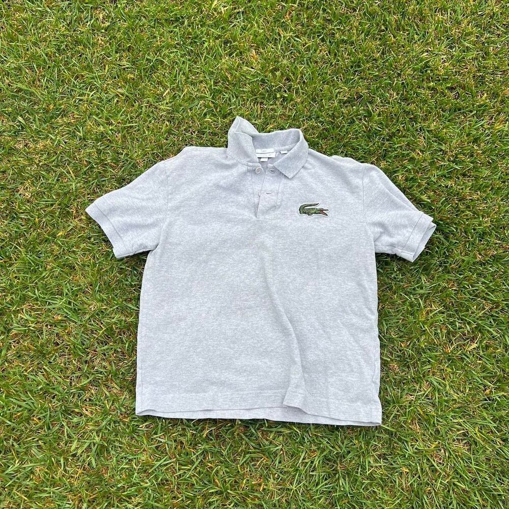 Lacoste big alligator y2k polo gray unisex size S loose fit